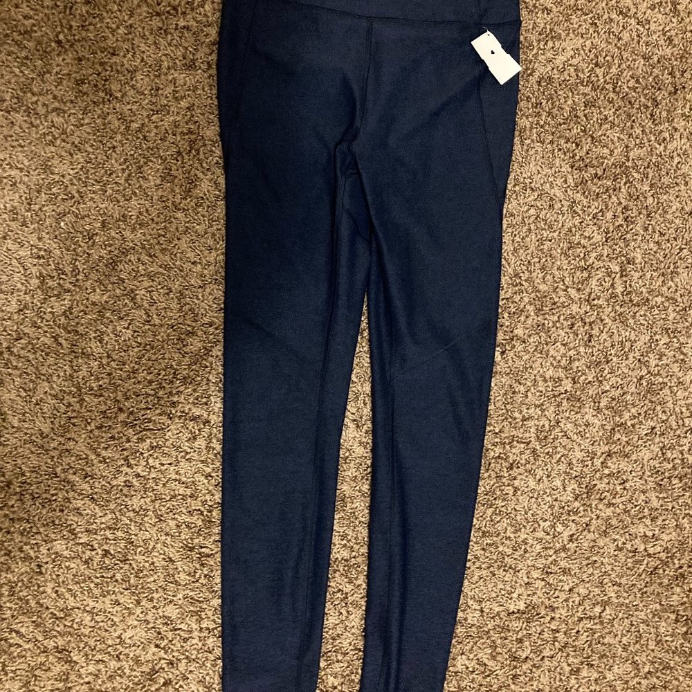 Outdoor Voices Leggings Small Full Length Solid Blue Polyester Spandex Casual